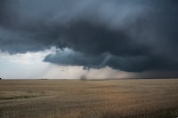 A tornado touched down south of Regina in this handout photo dated Saturday, May 27, 2023. The tornado damaged a farm utility building south of the city.  THE CANADIAN PRESS/HO - Craig Boehm, SkStormChaser Photography.