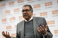 Former mayor of Calgary Naheed Nenshi announced today the he would be seeking the leadership of the provincial NDP party in Calgary, Alta., Monday, March 11, 2024. THE CANADIAN PRESS/Todd Korol