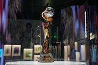 The Women's World Cup trophy on display in the FIFA Museum at a fan zone in the central business district of Sydney, Australia, Saturday, Aug. 12, 2023. (AP Photo/Mark Baker)