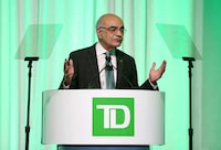FILE PHOTO: TD Bank Group President and CEO Bharat Masrani speaks during the bank's annual meeting of shareholders in Toronto, Ontario, March 30, 2017.  REUTERS/Peter Power/File Photo