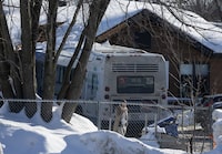 A Laval city bus is seen crashed into a daycare, in  Laval, Quebec, February 8, 2023.   (Christinne Muschi /The Globe and Mail)