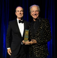  photo is from the Business/Arts Awards evening in Toronto. Held at the ROM on October 16th. The photo is of David Harquail, (left) Chair Franco Nevada Corporation and Pierre Lassonde, (right) O.C., G.O.Q.recipient of the Edmund C. Bovey Award which recognized Mr. Lassonde for a lifetime commitment to philanthropy for the arts.

The photographers name is: Philip Maglieri