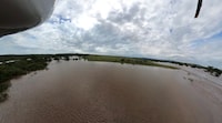 A view from a helicopter shows a swollen river within the flooded area following heavy rainfall in the Talek region, of the Maasai Mara National Reserve in southwestern Kenya, May 1, 2024. Mara Elephant Project/Handout via REUTERS