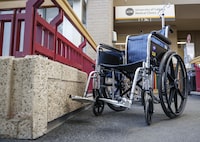 Statistics Canada data shows that 27 per cent of people 15 and older — about eight million Canadians — reported having at least one disability in 2022, about twice the percentage of people who reported a disability 10 years ago. Wheelchairs await non-ambulatory patients at the University of Calgary Medical Clinic, in Calgary, Alta. on Nov. 17, 2022. THE CANADIAN PRESS/Jeff McIntosh