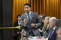 Justice Minister Arif Virani during question period in the House of Commons on Parliament Hill in Ottawa on Monday, Feb. 12, 2024. Virani is rejecting charges that the federal government is bowing to mental-illness stereotypes by delaying its planned expansion of medical assistance in dying. THE CANADIAN PRESS/Sean Kilpatrick