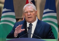 Ontario Premier Doug Ford speaks during an announcement at city hall, Friday, April 5, 2024 in Ottawa.  THE CANADIAN PRESS/Adrian Wyld