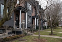 A row of townhouses are pictured in Toronto on February 13, 2024 (Laura Proctor/The Globe and Mail)