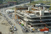  A construction project is pictured in Ottawa on Monday, Sept. 25, 2023. Statistics Canada says the total monthly value of building permits in Canada rose 3.4 per cent in August to $11.9 billion, as gains in the non-residential sector offset modest declines in residential construction plans.THE CANADIAN PRESS/Sean Kilpatrick