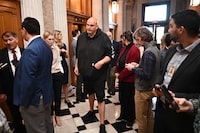 Senator John Fetterman, Democrat of Pennsylvania,  walks to the Senate Chamber ahead of a vote on a foreign aid package at the US Capitol in Washington, DC, on April 23, 2024. The US Senate is due to vote on the final foreign aid package of $95 billion in total military assistance to US allies, including money for Israel and Taiwan alongside the $61 billion earmarked for Ukraine -- is expected to land on President Joe Biden's desk for his approval by the end of the week. (Photo by Mandel NGAN / AFP) (Photo by MANDEL NGAN/AFP via Getty Images)
