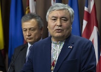 Uyghur Rights Advocacy Project executive director Mehmet Tohti speaks during a news conference, Wednesday, Feb. 1, 2023, in Ottawa. Investments in China by Canada's largest public pension funds are facing increased scrutiny amid worsening relations between the two countries and allegations that some of those investments are funding the oppression of China's Uyghur minority. THE CANADIAN PRESS/Adrian Wyld