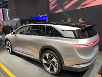 The 2025 Lucid Gravity SUV on display at the 2023 Los Angeles auto show.