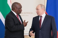 Russian President Vladimir Putin attends a meeting with South African President Cyril Ramaphosa following the Russia-Africa summit in Saint Petersburg, Russia, July 29, 2023.