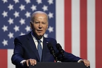 US President Joe Biden delivers remarks on democracy, while honoring the legacy of late US Senator John McCain, at the Tempe Center for the Arts in Tempe, Arizona, on September 28, 2023. (Photo by Jim WATSON / AFP) (Photo by JIM WATSON/AFP via Getty Images)