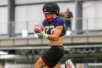 The Edmonton Elks selected linebacker Eteva Mauga-Clements, shown during the CFL combine in a handout photo,  first overall in the league's global draft Tuesday. The six-foot-four, 218-pound Mauga-Clements, an American Samoan, last played football at the University of Nebraska in 2022. THE CANADIAN PRESS/HO-CFL **MANDATORY CREDIT** 