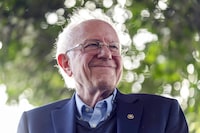 FILE - Sen. Bernie Sanders, I-Vt., smiles as he addresses Unite Here Local 11 workers holding a rally, April 5, 2024, in Los Angeles. Sanders is running for re-election. The 82-year-old, from Vermont, announced Monday, May 6, that he's seeking his fourth term in the U.S. Senate. (AP Photo/Damian Dovarganes, File)