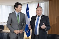 The latest spat between Quebec and Ottawa over immigration is based on politics and not the reality of the labour market, says the head of a major employers group. Prime Minister Justin Trudeau attends a bilateral meeting with Quebec Premier Francois Legault in Montreal on March 15, 2024. THE CANADIAN PRESS/Christinne Muschi 
