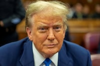Former US President Donald Trump sits in the courtroom at Manhattan Criminal Court in New York, US, on Friday, May 3, 2024. Former US President Donald Trump faces 34 felony counts of falsifying business records as part of an alleged scheme to silence claims of extramarital sexual encounters during his 2016 presidential campaign.  Mark Peterson/Pool via REUTERS