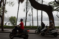 Hanoi's Hoan Kiem Lake seen on March 27, 2024. Vietnam's capital has choked on severe air pollution in recent weeks.