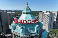 FILE PHOTO: The Rogers Building, the green-topped corporate campus of Canadian media conglomerate Rogers Communications is seen in downtown Toronto, Ontario, Canada July 9, 2022.  REUTERS/Chris Helgren/File Photo/File Photo