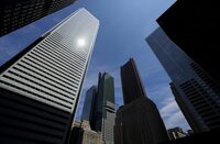 <p>An initiative led by the B.C. General Employees Union that includes pension funds, asset managers and socially responsible investors is raising concerns about the use of virtual-only shareholder meetings and an erosion of shareholder democracy. The Bay Street Financial District is shown in Toronto on Friday, August 5, 2022. THE CANADIAN PRESS/Nathan Denette</p>