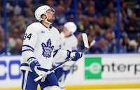 TAMPA, FLORIDA - APRIL 29: Auston Matthews #34 of the Toronto Maple Leafs celebrates a goal in the second period during  Game Six of the First Round of the 2023 Stanley Cup Playoffs against the Tampa Bay Lightning at Amalie Arena on April 29, 2023 in Tampa, Florida. (Photo by Mike Ehrmann/Getty Images)