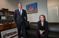 David and Natasha Sharpe, of Bridging Finance Inc. are photographed in the company's downtown Toronto offices on April 11 2019. Bridging Finance provided financing for the purchase of the MV Sivulliq, a shrimp trawler.