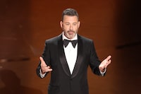 Show host Jimmy Kimmel delivers his opening monologue at the 96th Academy Awards in Hollywood, Los Angeles, California, U.S., March 10, 2024. REUTERS/Mike Blake