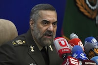 Iranian Defence Minister Gen. Mohammad-Reza Ashtiani speaks during a press conference in Tehran, Iran, Monday, March 6, 2023. Canada is imposing more sanctions on Iran, targeting the country's defence minister after its retaliatory attack on Israel earlier this month. THE CANADIAN PRESS/AP/Vahid Salemi
