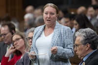 Treasury Board President Mona Fortier rises during Question Period, Thursday, April 27, 2023 in Ottawa. The Treasury Board says it has found no evidence of political interference in the federal contracts with consulting firm McKinsey &amp; Company. THE CANADIAN PRESS/Adrian Wyld