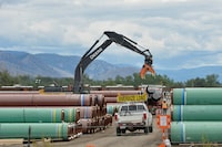 FILE PHOTO: A pipe yard servicing government-owned oil pipeline operator Trans Mountain is seen in Kamloops, British Columbia, Canada June 7, 2021.  REUTERS/Jennifer Gauthier/File Photo