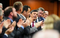 Conservative member of Parliament Michael Chong is applauded as he rises during question period in the House of Commons on Parliament Hill in Ottawa on Tuesday, May 2, 2023. THE CANADIAN PRESS/Sean Kilpatrick
