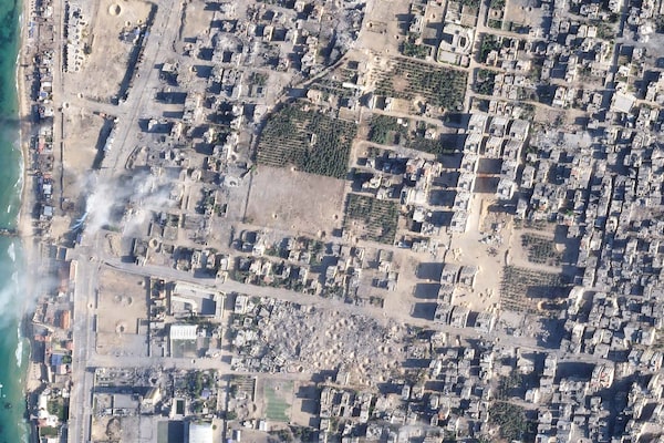 A satellite image captured by Planet Labs PBC on Oct. 30, shows a crater-ridden neighbourhood in northern Gaza.