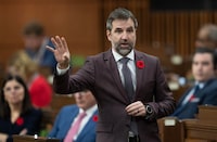 Minister of Environment and Climate Change Steven Guilbeault responds to a question from the opposition  during Question Period, Friday, October 27, 2023 in Ottawa.  THE CANADIAN PRESS/Adrian Wyld