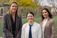 Three more clubs have submitted applications to Canada Soccer to join Project 8, the domestic women's pro soccer league currently under construction. Helena Ruken, left to right, CEO of AFC Toronto City; Diana Matheson, co-founder and CEO of Project 8; and Shilpa Arora, general manager of DoorDash Canada, are seen in Toronto in an undated handout photo. 
THE CANADIAN PRESS/HO-Project 8, *MANDATORY CREDIT*