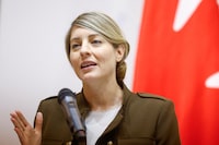 FILE PHOTO: Canadian Foreign Minister Melanie Joly speaks during a joint press conference with Ukrainian counterpart Dmytro Kuleba, amid Russia's attack on Ukraine, in Kyiv, Ukraine February 2, 2024. REUTERS/Valentyn Ogirenko/File Photo