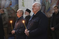 Canada has announced more sanctions against officials in Belarus, marking three years since a presidential vote widely seen as rigged. Russian President Vladimir Putin, left, and Belarusian President Alexander Lukashenko visit the Valaam Monastery of the Transfiguration of the Savior, on Valaam island in Lake Ladoga, Republic of Karelia, Russia, Monday, July 24, 2023. THE CANADIAN PRESS/AP-POOL, Sputnik, Kremlin Pool Photo, Alexander Demianchuk
