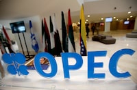 FILE PHOTO: The OPEC logo pictured ahead of an informal meeting between members of the Organization of the Petroleum Exporting Countries (OPEC) in Algiers, Algeria, September 28, 2016. REUTERS/Ramzi Boudina//