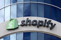 FILE PHOTO: The logo of Shopify is seen outside its headquarters in Ottawa, Ontario, Canada, September 28, 2018. REUTERS/Chris Wattie/  GLOBAL BUSINESS WEEK AHEAD/File Photo