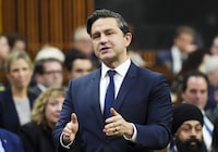 Conservative Leader Pierre Poilievre rises during question period in the House of Commons on Parliament Hill in Ottawa on Wednesday, Dec. 13, 2023. A federal inquiry into foreign interference has dismissed a request from the Conservative party to reconsider an earlier decision to deny it full standing in the proceedings. THE CANADIAN PRESS/Sean Kilpatrick