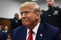 Former US President Donald Trump attends his trial for allegedly covering up hush money payments linked to extramarital affairs, at Manhattan Criminal Court in New York City on April 25, 2024. Trump is back in court to watch his alleged tabloid co-conspirator, former publisher of the National Enquirer, David Pecker, continue testimony about their bid to kill salacious stories that could have derailed the Republican's 2016 White House campaign. (Photo by Spencer Platt / POOL / AFP) (Photo by SPENCER PLATT/POOL/AFP via Getty Images)