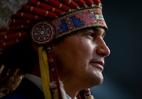 Manitoba Premier Wab Kinew speaks at a swearing-in ceremony in Winnipeg, Wednesday, Oct. 18, 2023. Kinew is set to meet with the families of two slain First Nations women whose remains are believed to be in a Winnipeg-area landfill. THE CANADIAN PRESS/John Woods