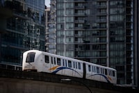 A Skytrain departs from Brentwood Town Centre station, in Burnaby, B.C., on Monday, April 13, 2020. Darryl Dyck/The Globe and Mail