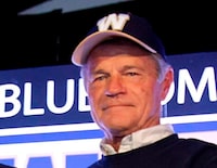 The Winnipeg Blue Bombers alumni Ken takes part in a press conference in Winnipeg, Tuesday, April 24, 2012. Ken Ploen, a two-way star who led the Winnipeg Blue Bombers to four Grey Cup titles, has died at 88. THE CANADIAN PRESS/John Woods                                                                                                                   
