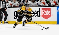 BOSTON, MA - APRIL 17: Taylor Hall #71 of the Boston Bruins skates against the Florida Panthers during the third period of Game One of the First Round of the 2023 Stanley Cup Playoffs at the TD Garden on April 17, 2023 in Boston, Massachusetts. The Bruins won 3-1. (Photo by Rich Gagnon/Getty Images)