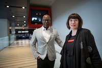 Cameron Bailey (L) CEO of the Toronto International Film Festival (TIFF), and Celia Smith, CEO of Luminato Festival Toronto, are photographed at the TIFF Lightbox on May 6, 2024. Luminato will be relocating its head office from Artscape Youngplace, to the TIFF Lightbox. (Fred Lum/The Globe and Mail)