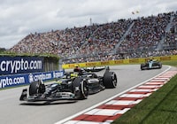 Mercedes driver Lewis Hamilton of Great Britain, leads Aston Martin driver Fernando Alonso of Spain, through the Senna corner during Formula One auto racing action at the Canadian Grand Prix in Montreal, Sunday, June 18, 2023. Hamilton says he's come to terms with the possibility of not winning a race this season. THE CANADIAN PRESS/Ryan Remiorz