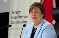 Commissioner Justice Marie-Josee Hogue speaks about the report following its release at the Public Inquiry Into Foreign Interference in Federal Electoral Processes and Democratic Institutions, in Ottawa, Friday, May 3, 2024. THE CANADIAN PRESS/Adrian Wyld