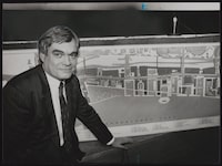 George BAIRD
Toronto. Architect Architect George Baird sits in front of Harbourfront 2000 plan.

