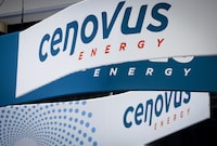 Cenovus Energy logos are on display at the Global Energy Show in Calgary, Alta., Tuesday, June 7, 2022.&nbsp;Cenovus Energy Inc. has been issued a clean-up order by the Alberta Energy Regulator after more than 1,000 litres of diesel spilled into a northern Alberta lake. THE CANADIAN PRESS/Jeff McIntosh