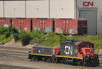 The union representing more than 9,000 workers at Canada's two biggest railways say public safety is at stake as contract negotiations temporarily ground to a halt last week, with a potential strike on the horizon. CN rail trains are shown at a train yard in Vaughan, Ont., on Monday, June 20, 2022. THE CANADIAN PRESS/Nathan Denette